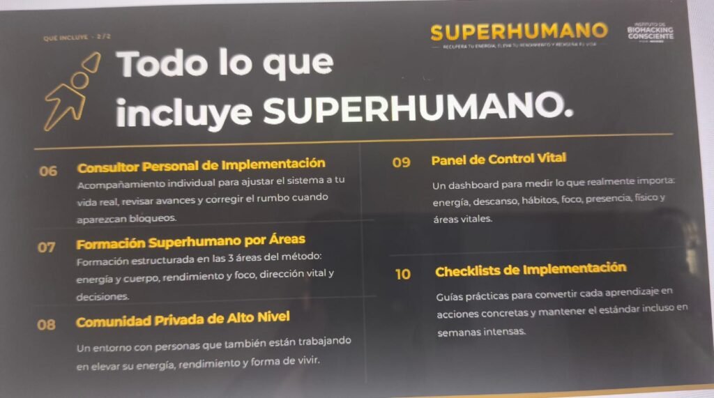Fotografia de lo que incluye la mentoria SUPERHUMANO de Miguel Navarro